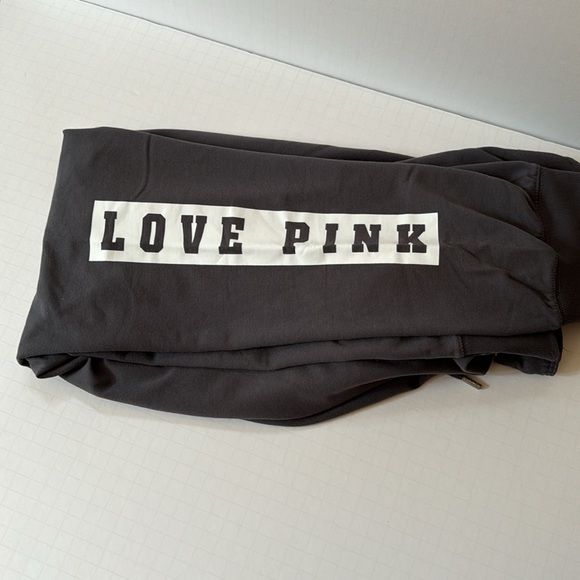 PINK Gym Pant Gray Elastic Cuffs & Waistband with Drawstring White Graphics - Picture 1 of 10